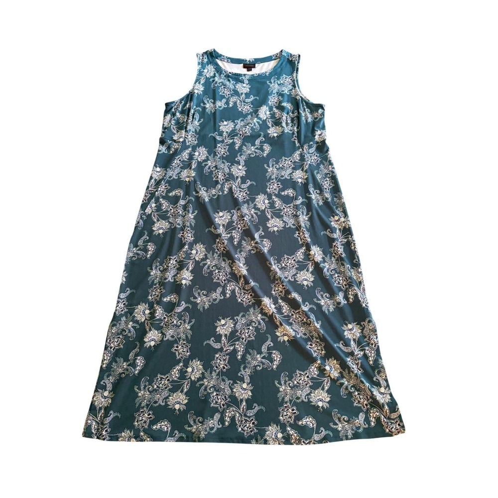 J. Jill Wearever Teal Floral Paisley Maxi Dress XL Petite Sleeveless Coastal